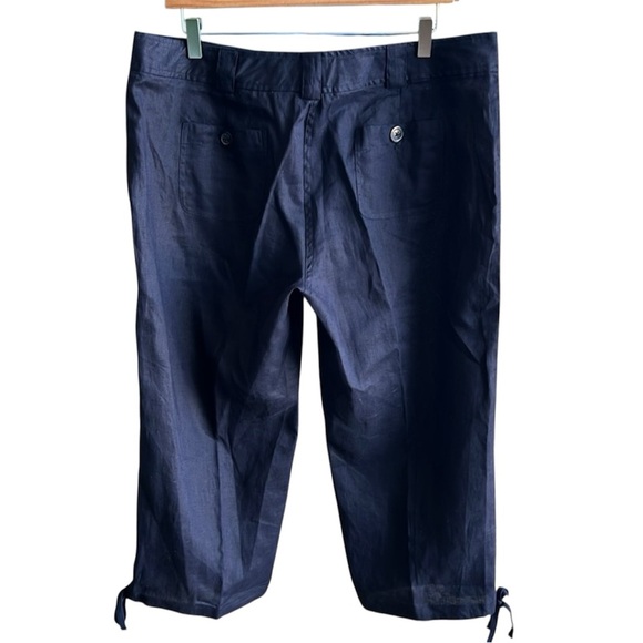 Michael - Michael Kors Navy Linen Wide Leg Cropped Pants 16 - Picture 4 of 4